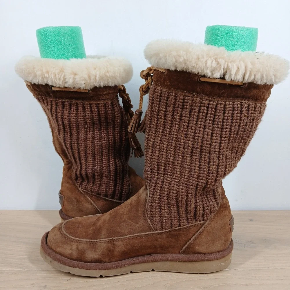 UGG Boots Womens 7 Chestnut Suede Knit Shearling Lined Cozy Winter